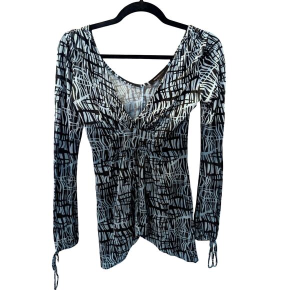 Rebecca Beeson Ruched Surplice V-Neck Long Sleeve Top Size 0 Abstract Print - Picture 1 of 6